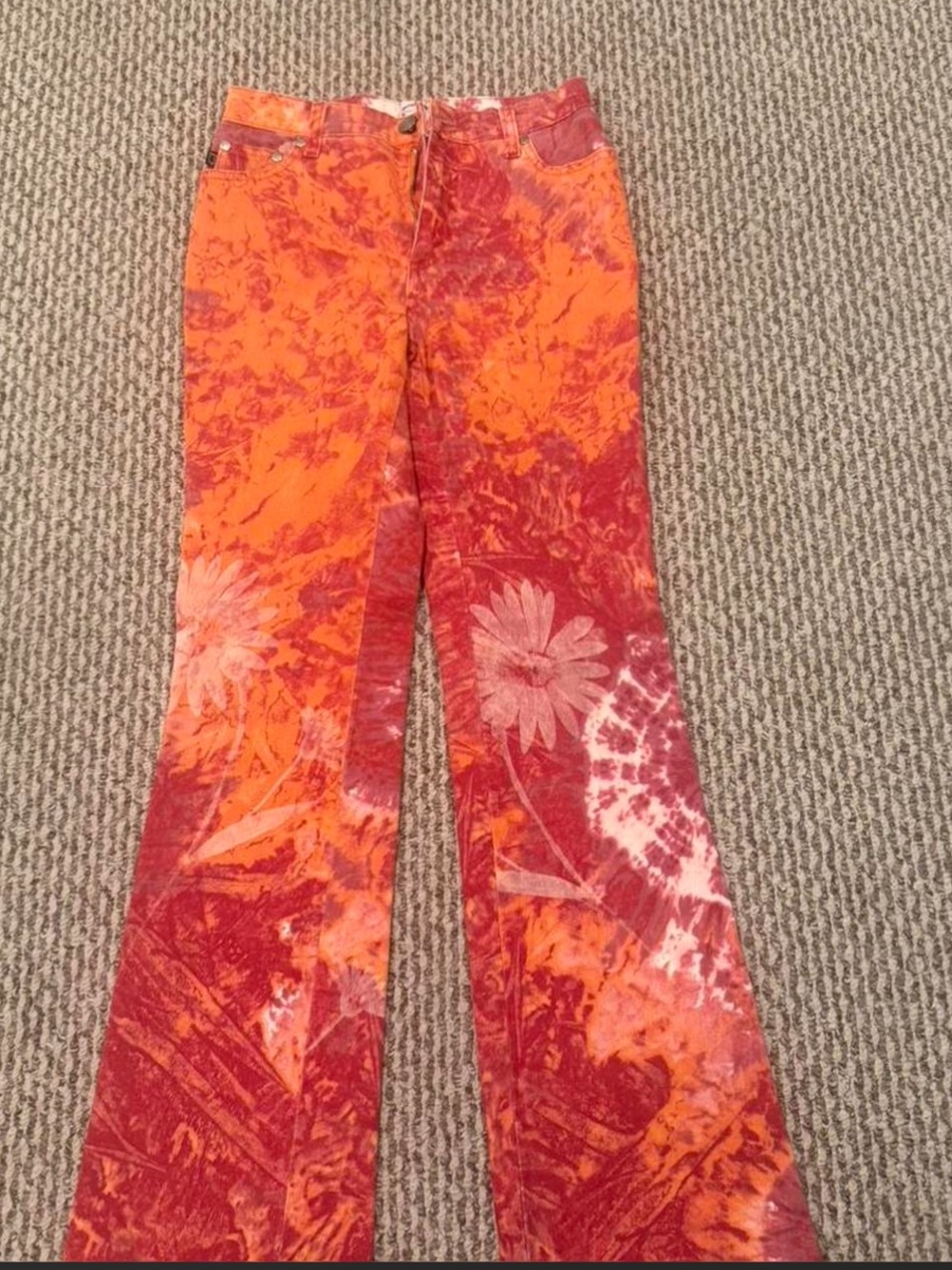 Just Cavalli Orange and Red Floral Tie-Dye Flare Jeans